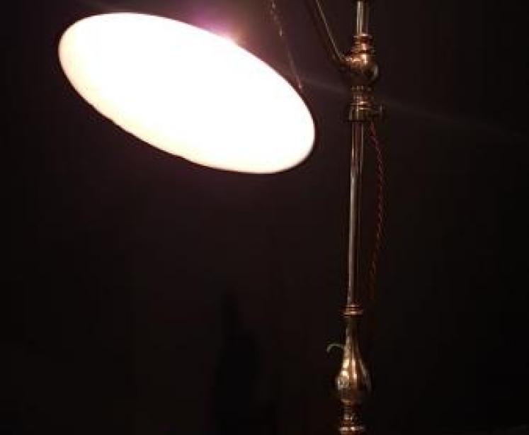 Antique Brass Rise and Fall Lamp & Enamel Shade - Image 5