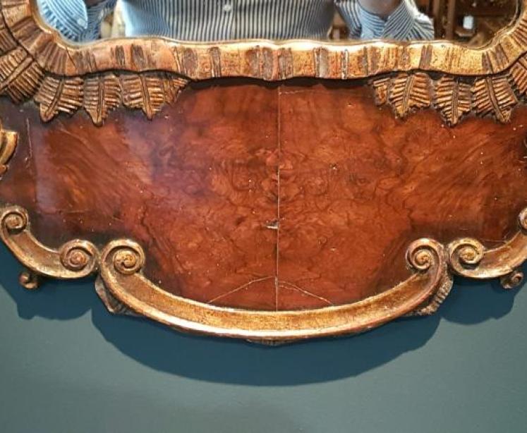 Victorian Burr Walnut & Plaster Gilt Mirror - Image 3