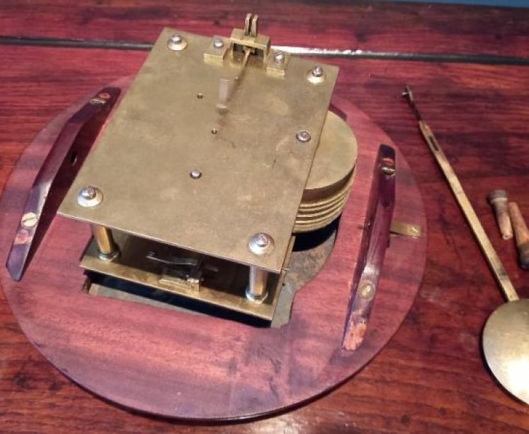 Small Antique Single Fusee 8" Drop Dial Wall Clock - Image 5