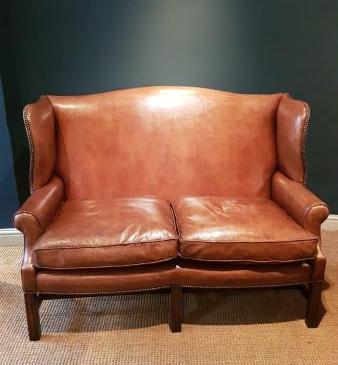 Superb 1920's  Leather Wing Back Sofa