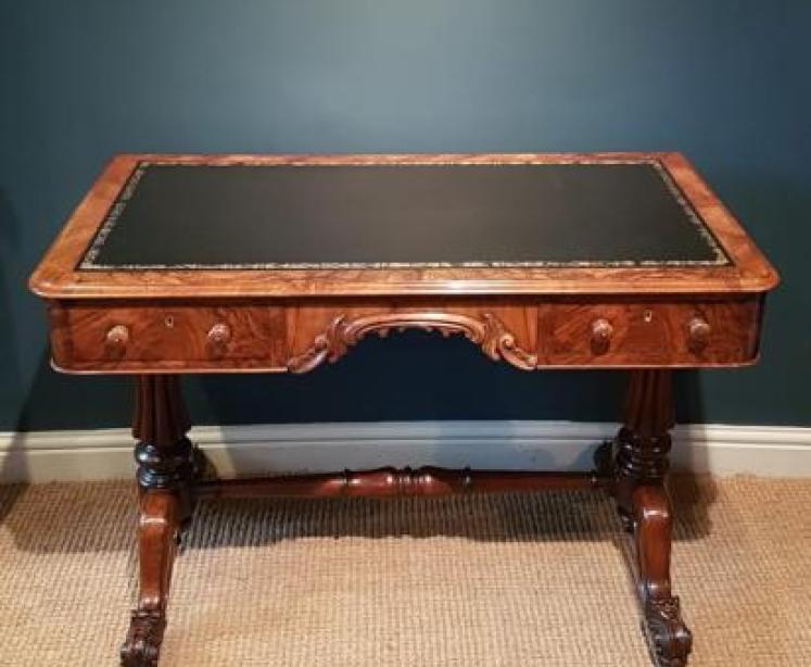 Victorian Figured Walnut Writing Table - Image 1
