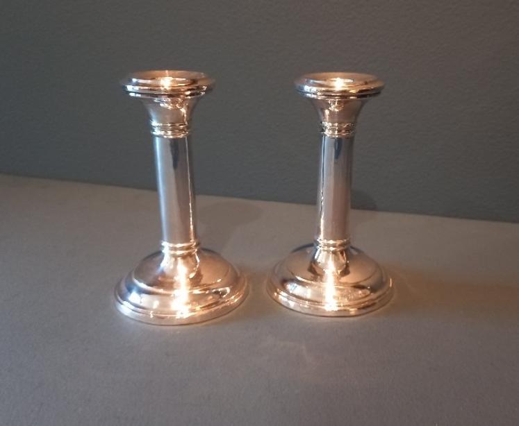 Pair of George V Period Plain Solid Silver Candlesticks - Image 1