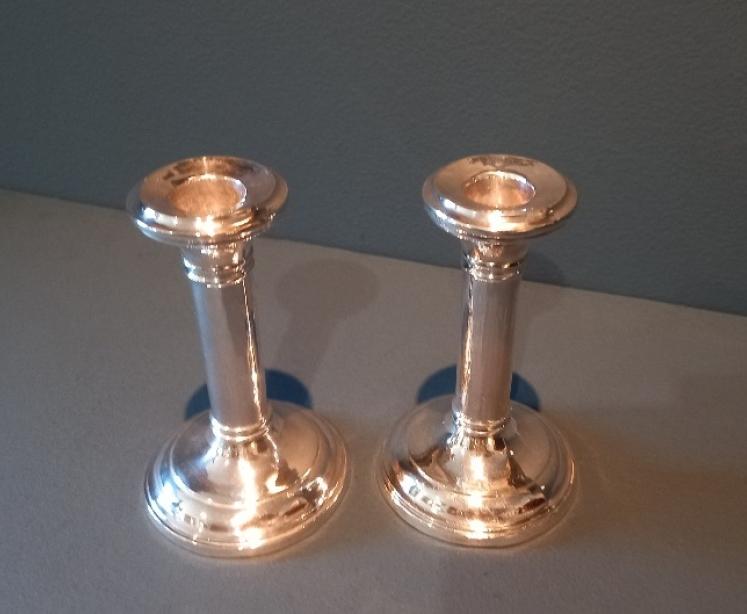 Pair of George V Period Plain Solid Silver Candlesticks - Image 2