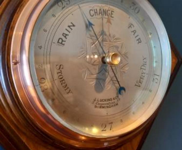 Art Nouveau Fruitwood Inlaid Diamond Shaped Barometer - Image 2