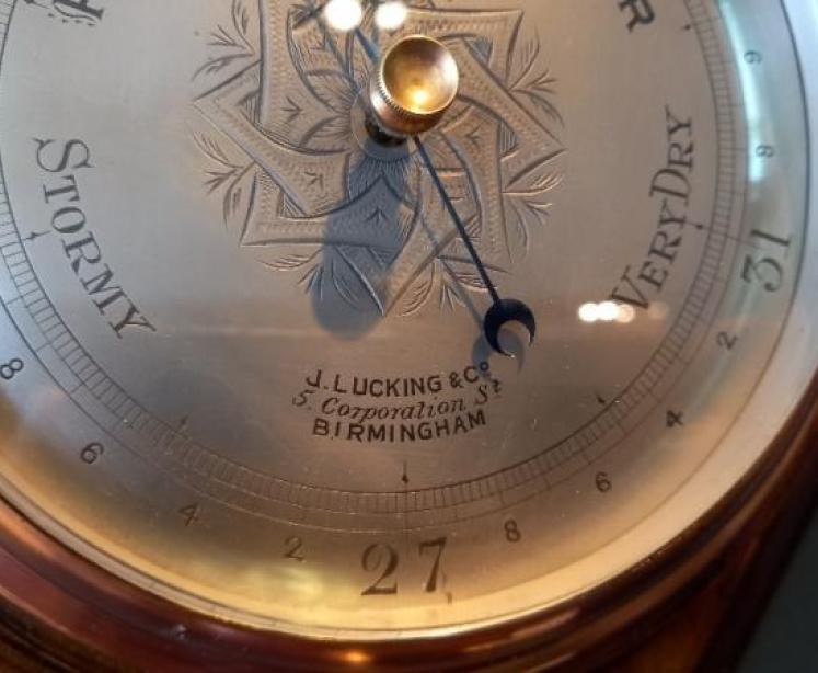 Art Nouveau Fruitwood Inlaid Diamond Shaped Barometer - Image 3