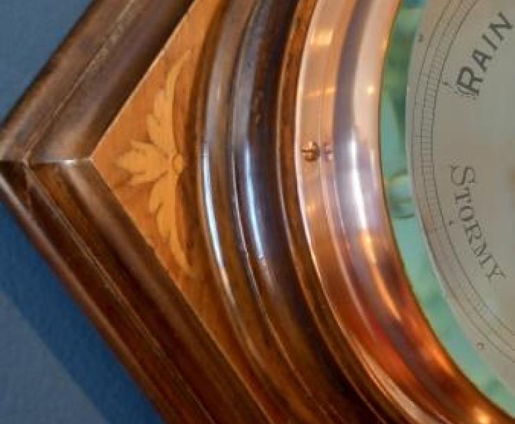 Art Nouveau Fruitwood Inlaid Diamond Shaped Barometer - Image 6