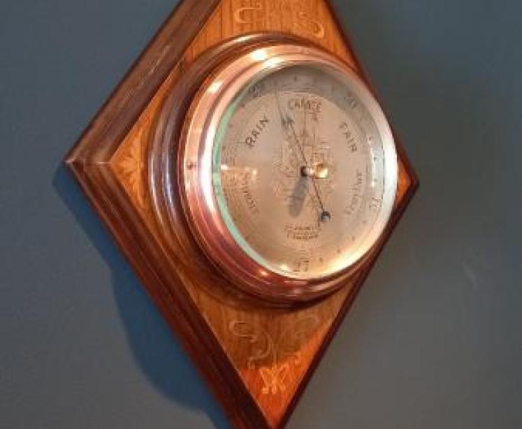 Art Nouveau Fruitwood Inlaid Diamond Shaped Barometer - Image 7