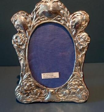 Art Nouveau Silver Flower Decorated Photo Frame