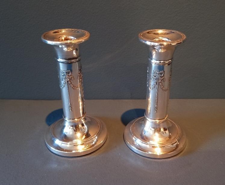 Pair of George V Period Solid Silver Garland Candlesticks - Image 1