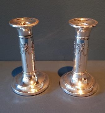 Pair of George V Period Solid Silver Garland Candlesticks