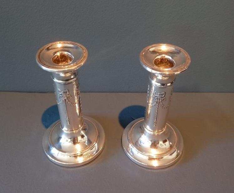 Pair of George V Period Solid Silver Garland Candlesticks - Image 2