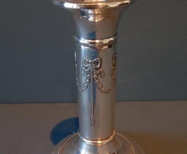 Pair of George V Period Solid Silver Garland Candlesticks - Image 3