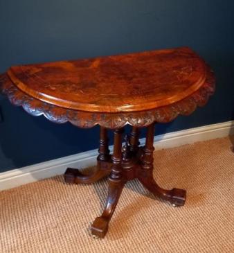 Mid Victorian Burr Walnut Inlaid Games Table