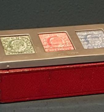 Edwardian Silver and Red Leather Stamp Box