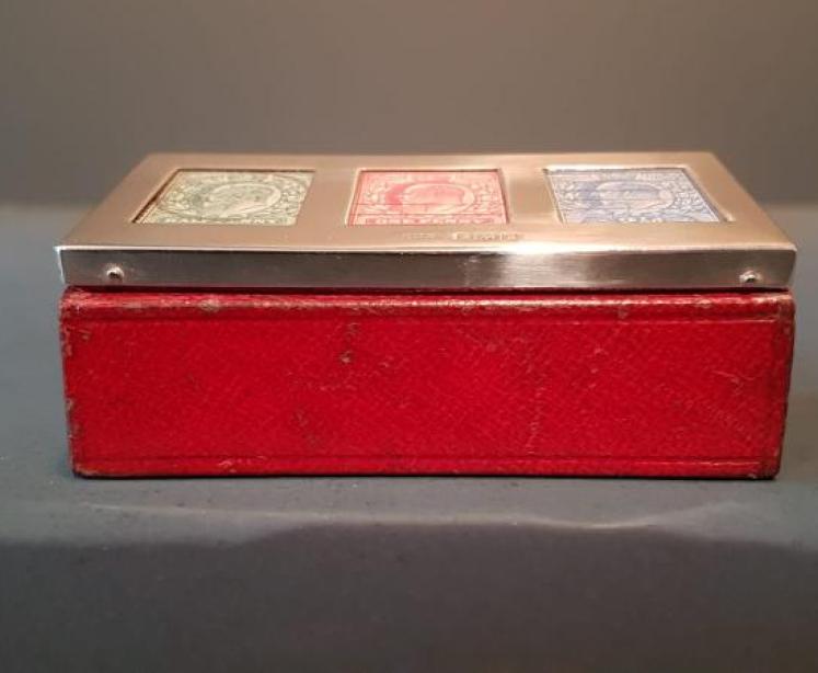 Edwardian Silver and Red Leather Stamp Box - Image 2