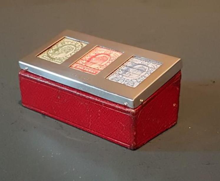 Edwardian Silver and Red Leather Stamp Box - Image 4