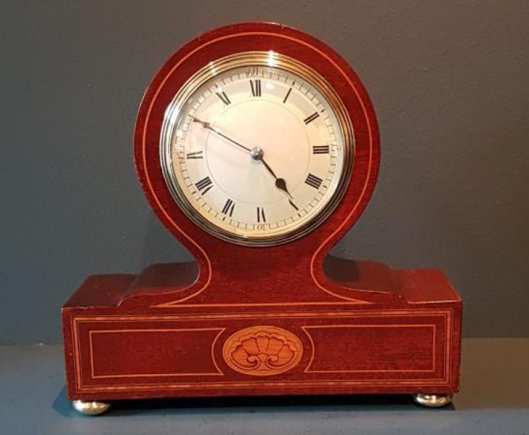 Unusual Edwardian Inlaid Mantel Clock  - Image 2
