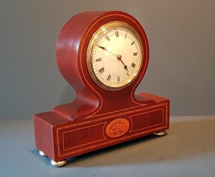 Unusual Edwardian Inlaid Mantel Clock  - Image 3