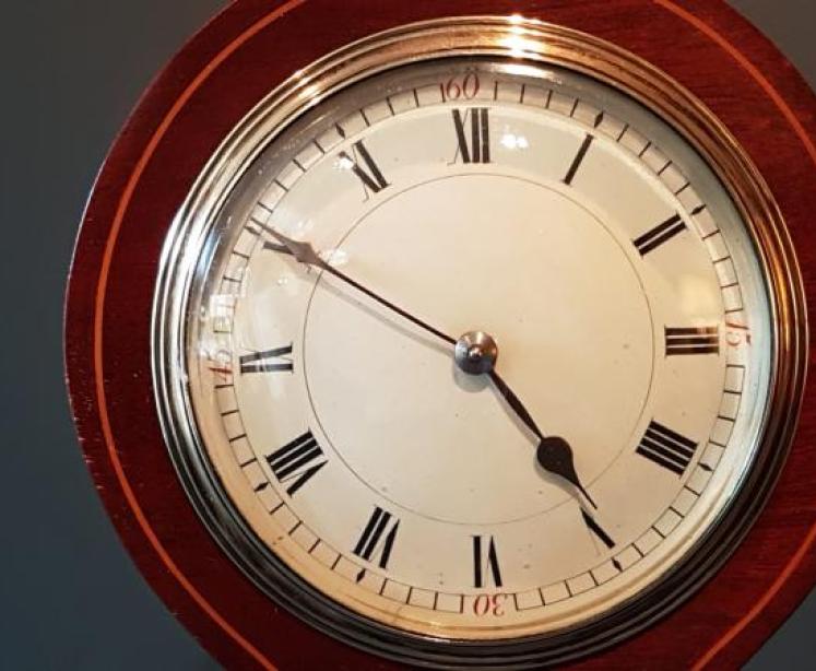 Unusual Edwardian Inlaid Mantel Clock  - Image 4
