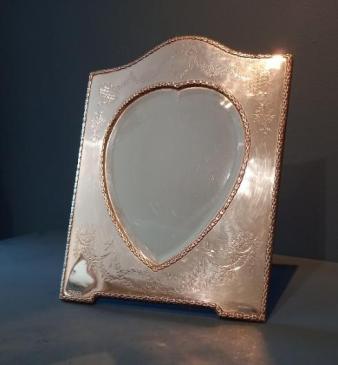 Fine Antique Silver Heart Shaped Table Mirror