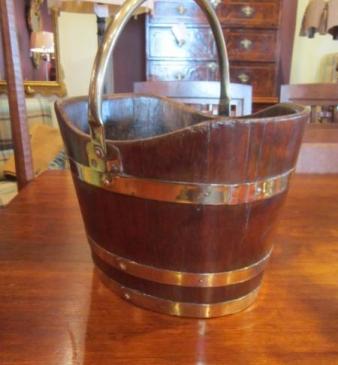 Mid Victorian Oak & Brass Bound Coal Bucket