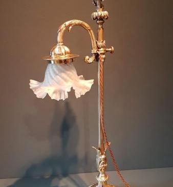 Edwardian Brass Table Lamp and Shade