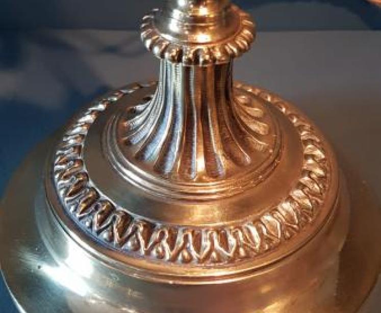 Edwardian Brass Table Lamp and Shade - Image 3