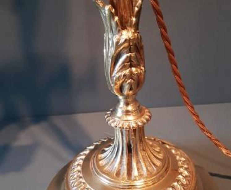 Edwardian Brass Table Lamp and Shade - Image 6