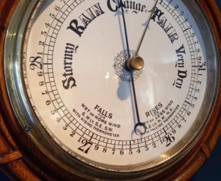 Antique Oak Ship's Rope Wheel Barometer - Image 2