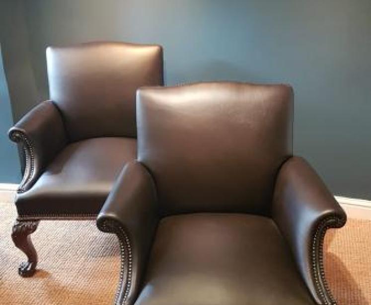 Matching Pair of Victorian Leather Arm Chairs - Image 2