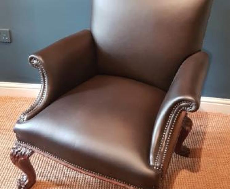 Matching Pair of Victorian Leather Arm Chairs - Image 3