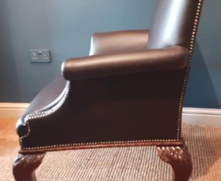 Matching Pair of Victorian Leather Arm Chairs - Image 4