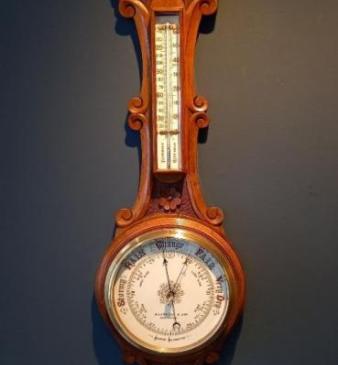 Antique Polished Walnut Banjo Barometer