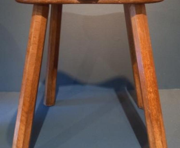 Large Mouseman Solid Oak Calf Stool - Image 1