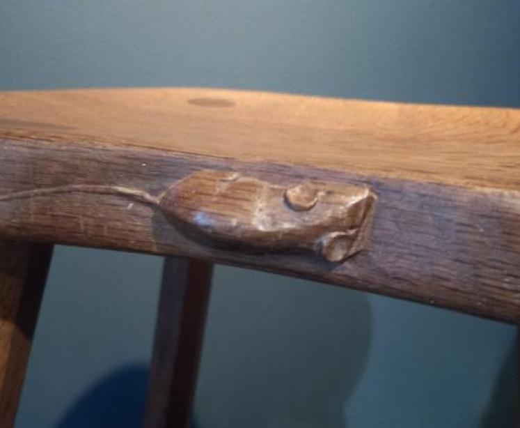 Large Mouseman Solid Oak Calf Stool - Image 4