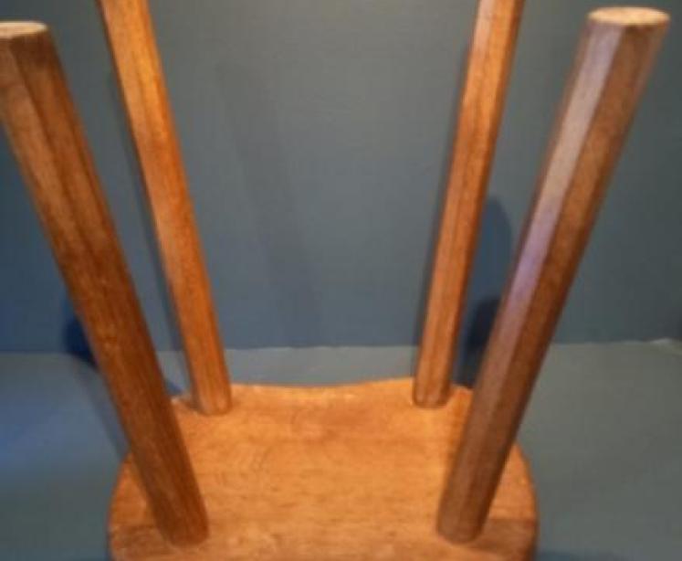 Large Mouseman Solid Oak Calf Stool - Image 6