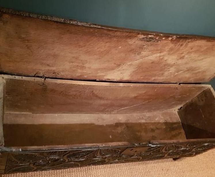 Superb Early Carved Oak Sword Box - Image 3