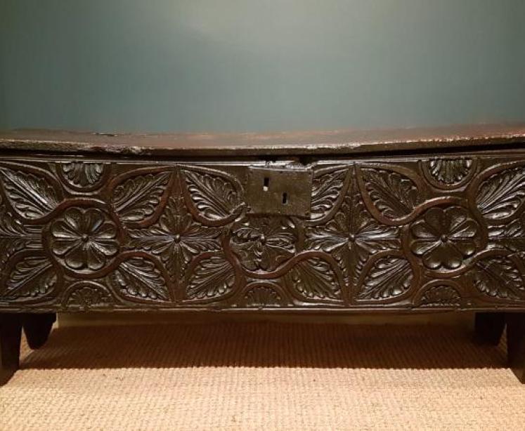 Superb Early Carved Oak Sword Box - Image 4