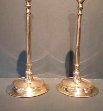 Pair of Victorian Brass Slim Stem Candlesticks
