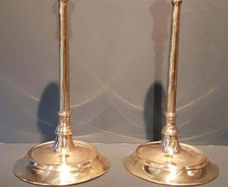 Pair of Victorian Brass Slim Stem Candlesticks - Image 1