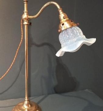 Antique Vaseline Glass Shade Rise & Fall Table Lamp