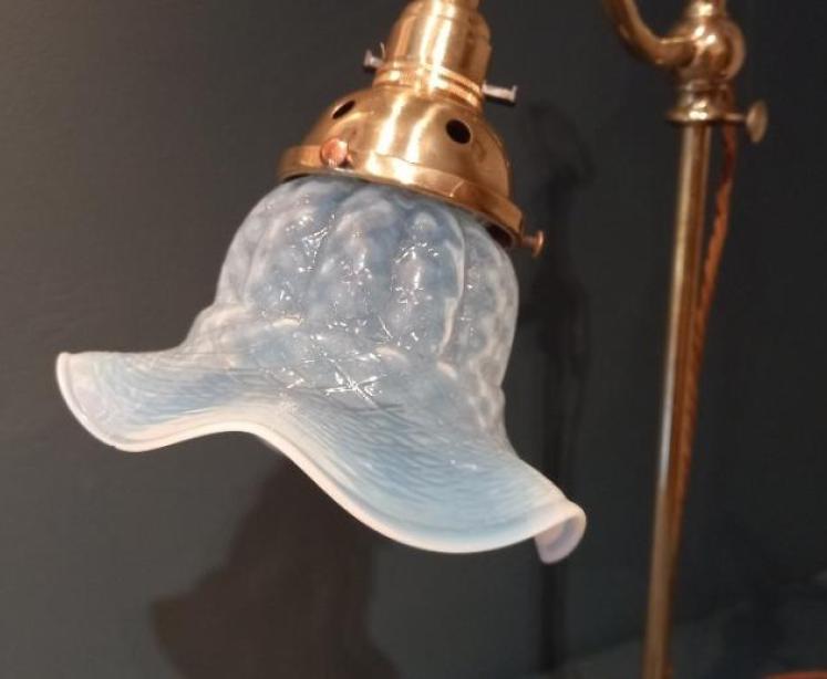 Antique Vaseline Glass Shade Rise & Fall Table Lamp - Image 2