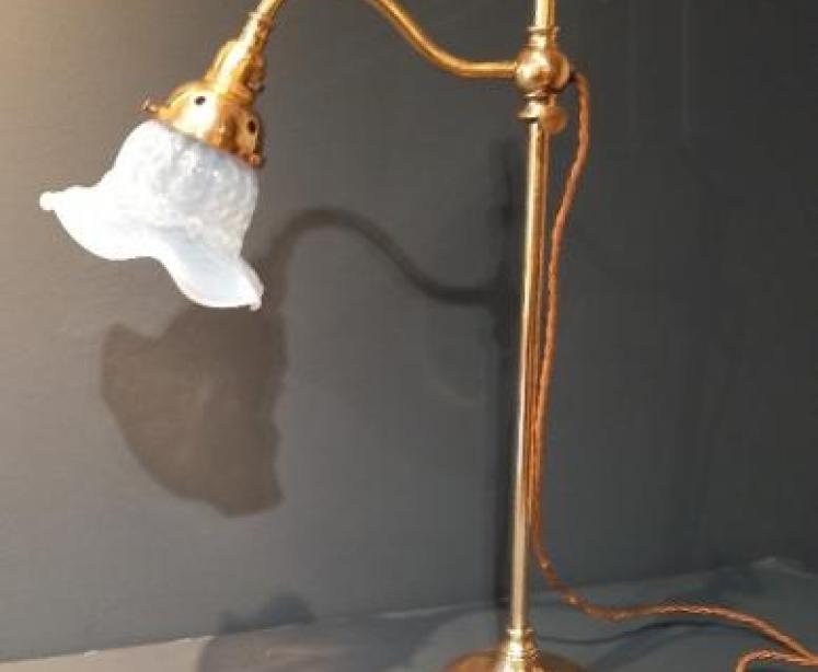 Antique Vaseline Glass Shade Rise & Fall Table Lamp - Image 7