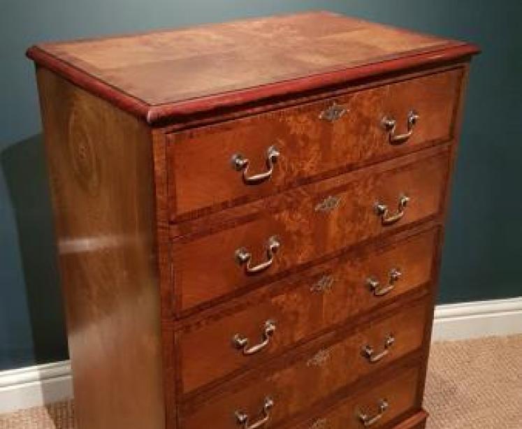 Edwardian Burr Walnut Tallboy Chest - Image 3