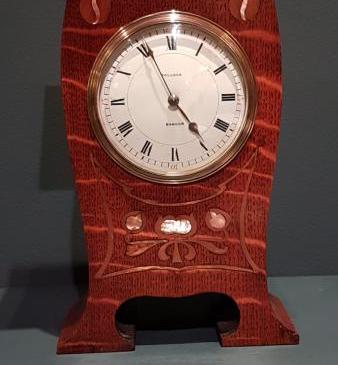 Impressive Inlaid Oak Mantel Clock