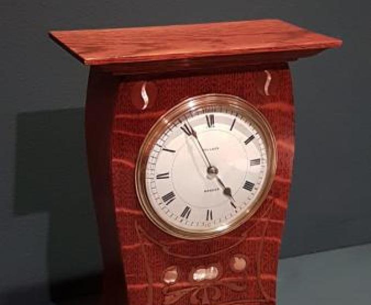 Impressive Inlaid Oak Mantel Clock - Image 2