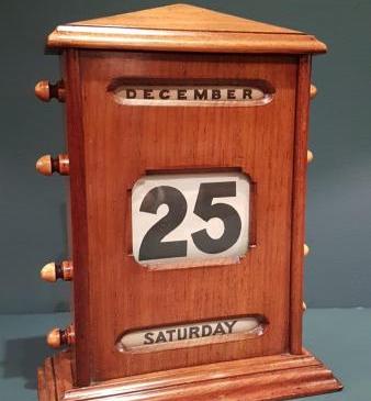 Large Edwardian Walnut Perpetual Desk Calendar