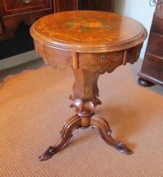 Early Victorian Walnut Fruitwood Inlaid Work Table