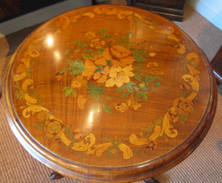 Early Victorian Walnut Fruitwood Inlaid Work Table - Image 3