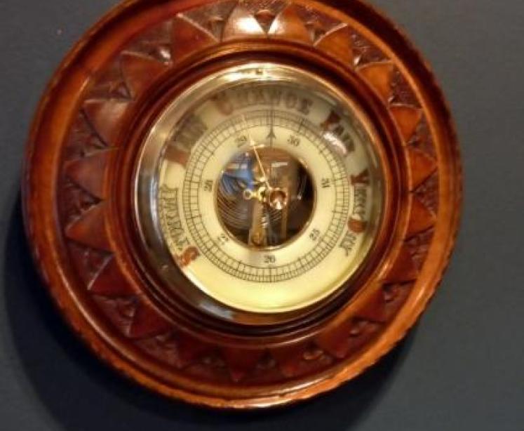 Victorian Walnut Visible Works Aneroid Barometer - Image 1